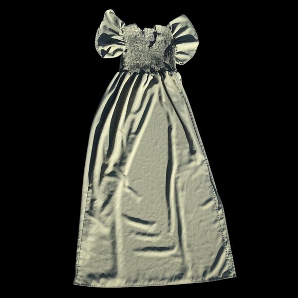 Women's Sage Green Smocked Puff Sleeve Maxi Dress with Slit, XL - Picture 2 of 7